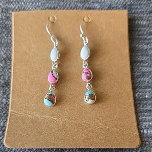 925 Sterling Silver Multi Stone~Dangle Earrings
